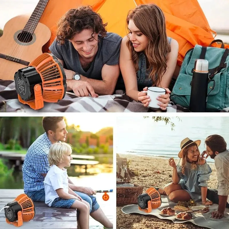 Ventilador de Camping 5200mAh com Luz LED Recarregável