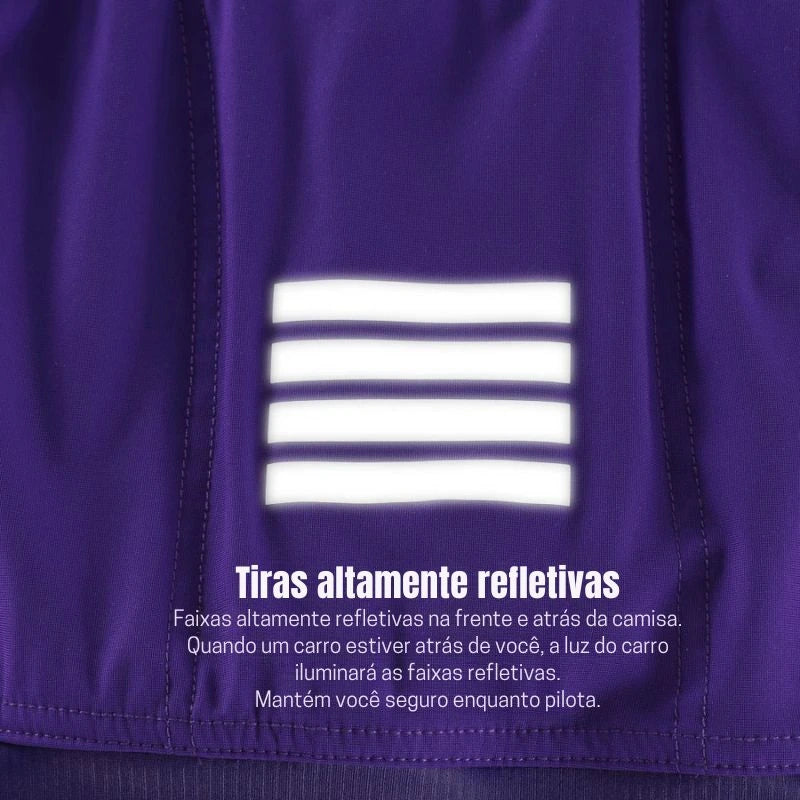 Kemaloco camisa de ciclismo masculina manga longa 2025 outono e primavera preto & roxo & cinza reflexivo respirável high end bicicleta camisa