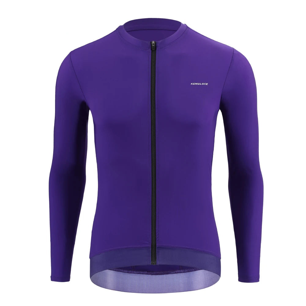 Kemaloco camisa de ciclismo masculina manga longa 2025 outono e primavera preto & roxo & cinza reflexivo respirável high end bicicleta camisa