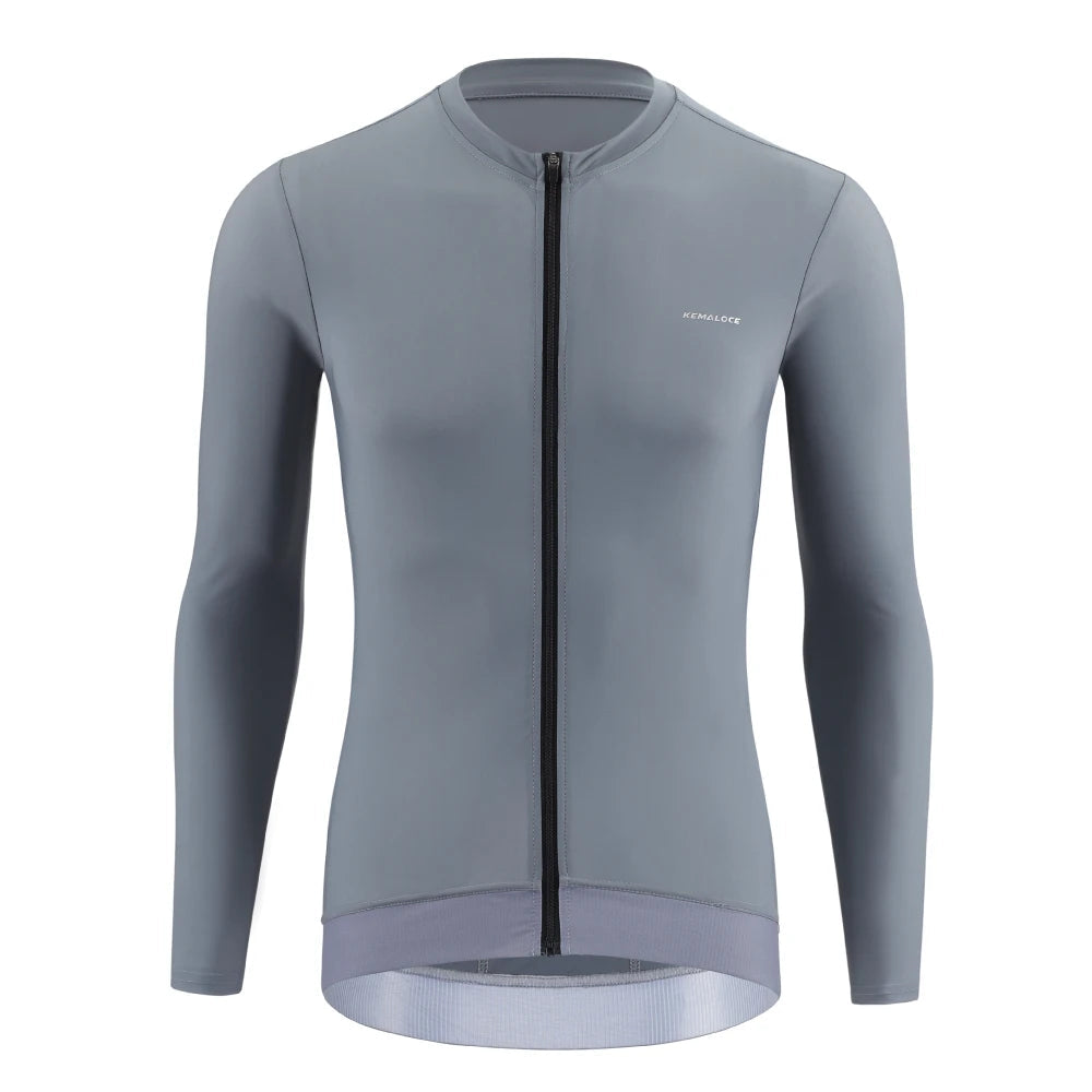 Kemaloco camisa de ciclismo masculina manga longa 2025 outono e primavera preto & roxo & cinza reflexivo respirável high end bicicleta camisa