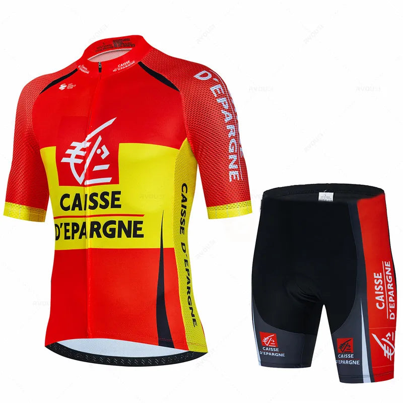Caisse d'épargne conjunto camisa de ciclismo verão respirável roupas masculinas mtb bicicleta uniforme maillot ropa hombre