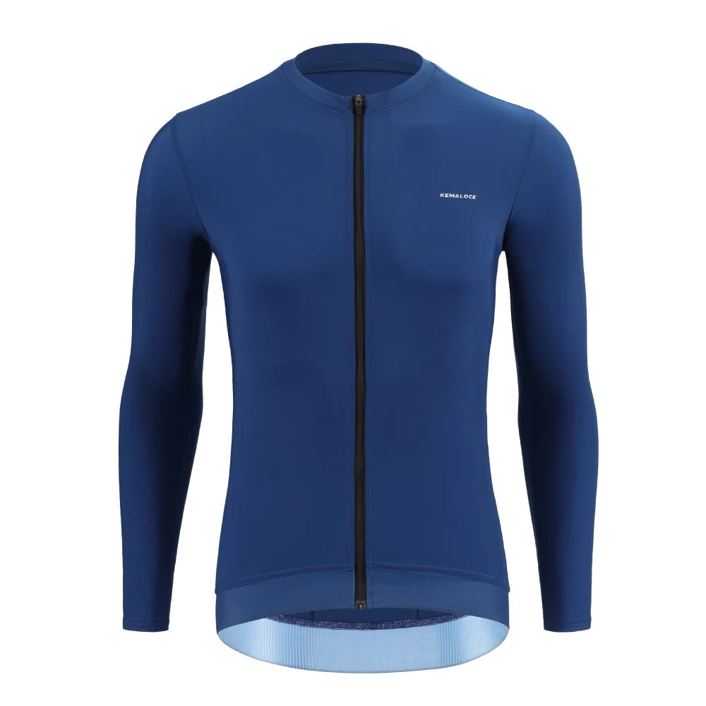 Kemaloco camisa de ciclismo masculina manga longa 2025 outono e primavera preto & roxo & cinza reflexivo respirável high end bicicleta camisa