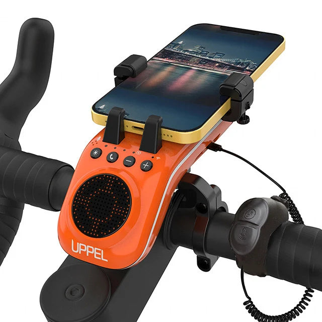 Uppel 10 em 1 luz da bicicleta 5000mah recarregável frente lâmpada suporte do telefone da bicicleta com alto-falante bluetooth ciclismo sino acessórios