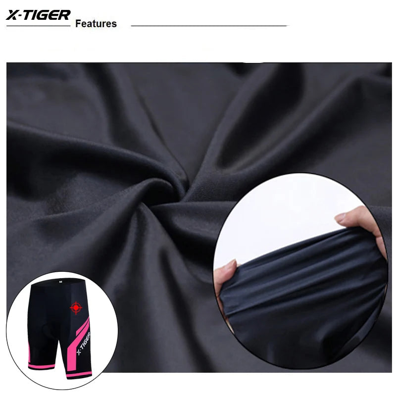 X-TIGER-Shorts de ciclismo feminino, gel 3D acolchoado, à prova de choque, MTB, bicicleta de montanha, calções de bicicleta, roupas de verão