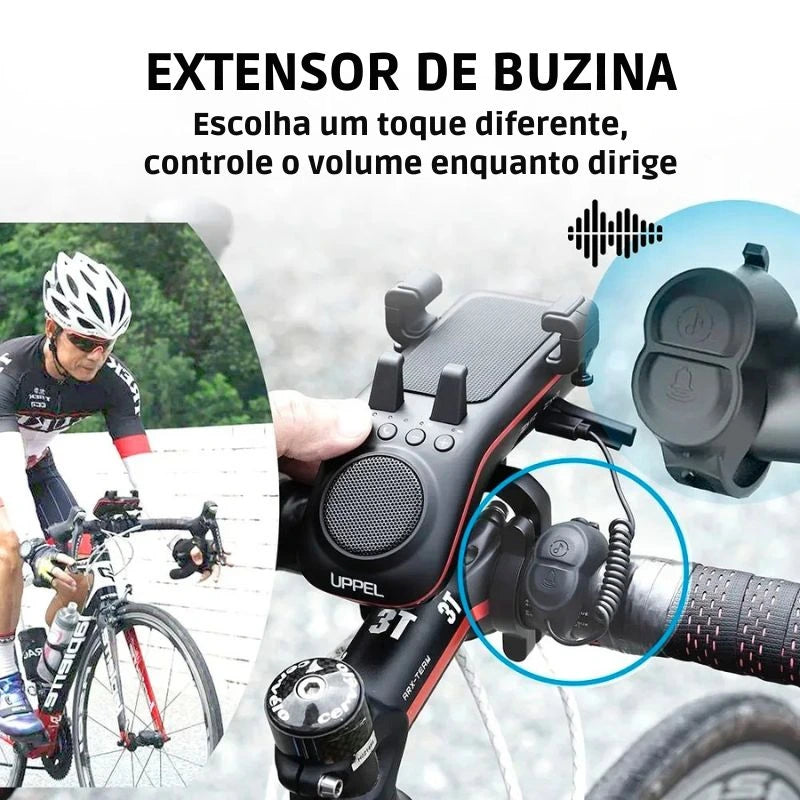 Uppel 10 em 1 luz da bicicleta 5000mah recarregável frente lâmpada suporte do telefone da bicicleta com alto-falante bluetooth ciclismo sino acessórios