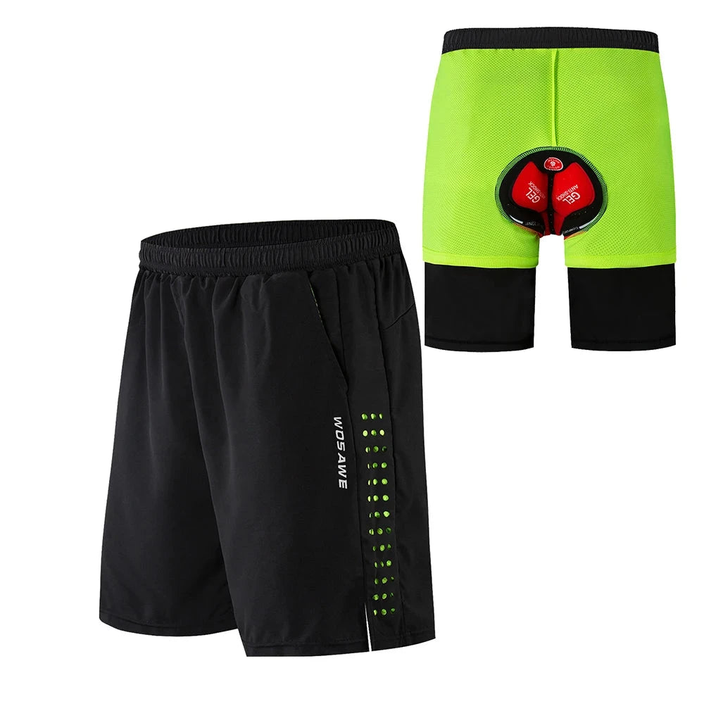 Wosawe calções de ciclismo masculinos, ajuste solto com almofada de gel interna, shorts acolchoados à prova de choque, mtb, mountain bike, calças curtas de equitação