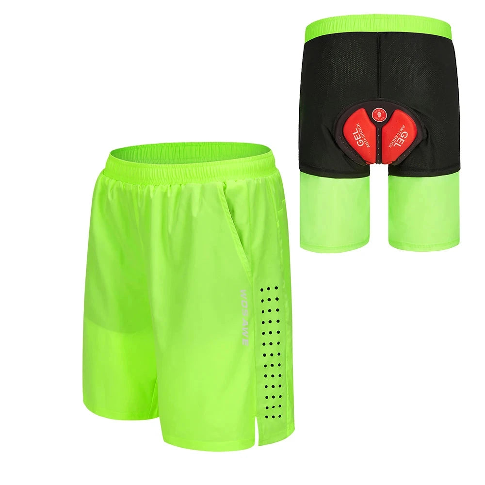 Wosawe calções de ciclismo masculinos, ajuste solto com almofada de gel interna, shorts acolchoados à prova de choque, mtb, mountain bike, calças curtas de equitação