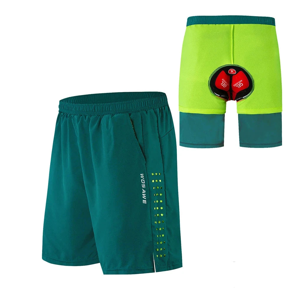 Wosawe calções de ciclismo masculinos, ajuste solto com almofada de gel interna, shorts acolchoados à prova de choque, mtb, mountain bike, calças curtas de equitação