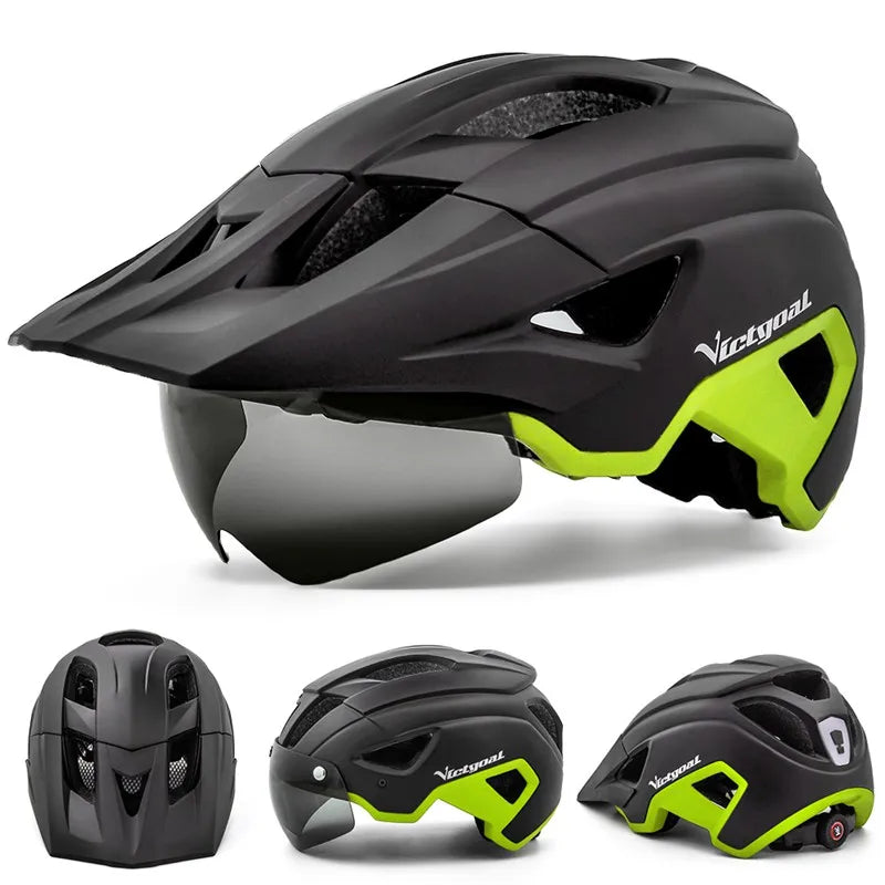 VICTGOAL-LED Capacete de bicicleta com Sun Goggle, Viseira recarregável, Capacete de bicicleta masculino, Óculos de sol Shield, Estrada MTB Ciclismo Capacetes
