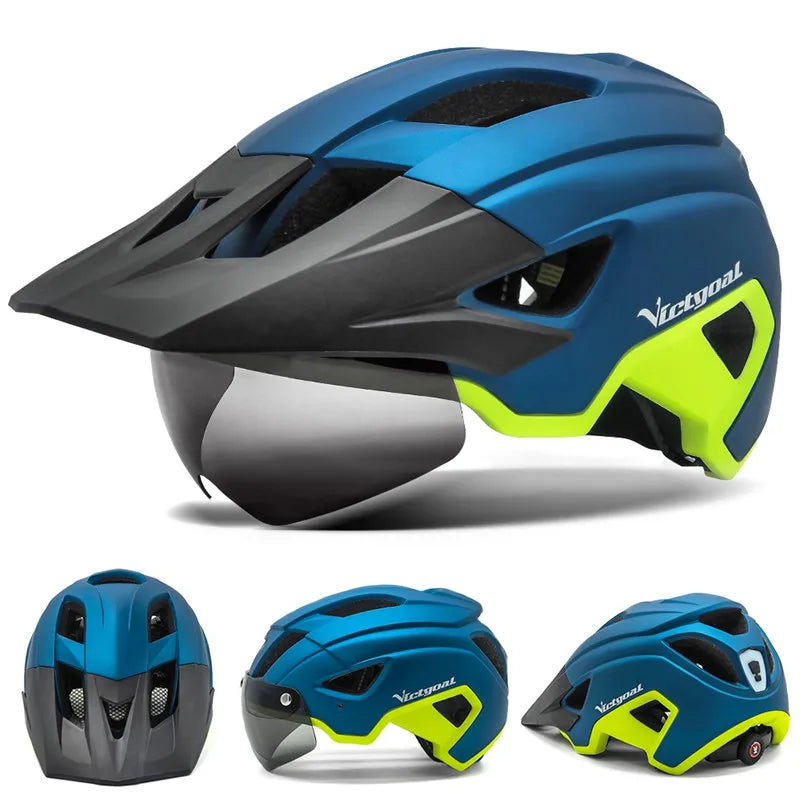 VICTGOAL-LED Capacete de bicicleta com Sun Goggle, Viseira recarregável, Capacete de bicicleta masculino, Óculos de sol Shield, Estrada MTB Ciclismo Capacetes