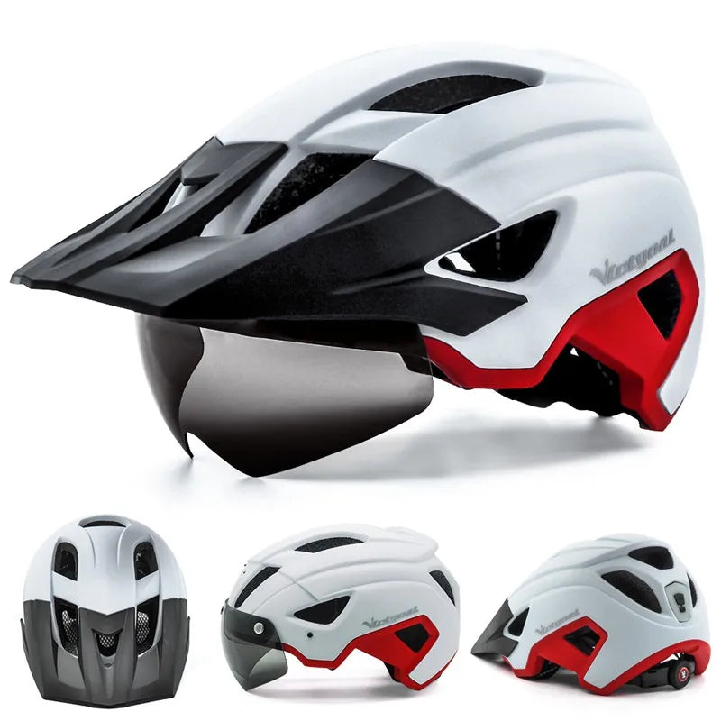 VICTGOAL-LED Capacete de bicicleta com Sun Goggle, Viseira recarregável, Capacete de bicicleta masculino, Óculos de sol Shield, Estrada MTB Ciclismo Capacetes