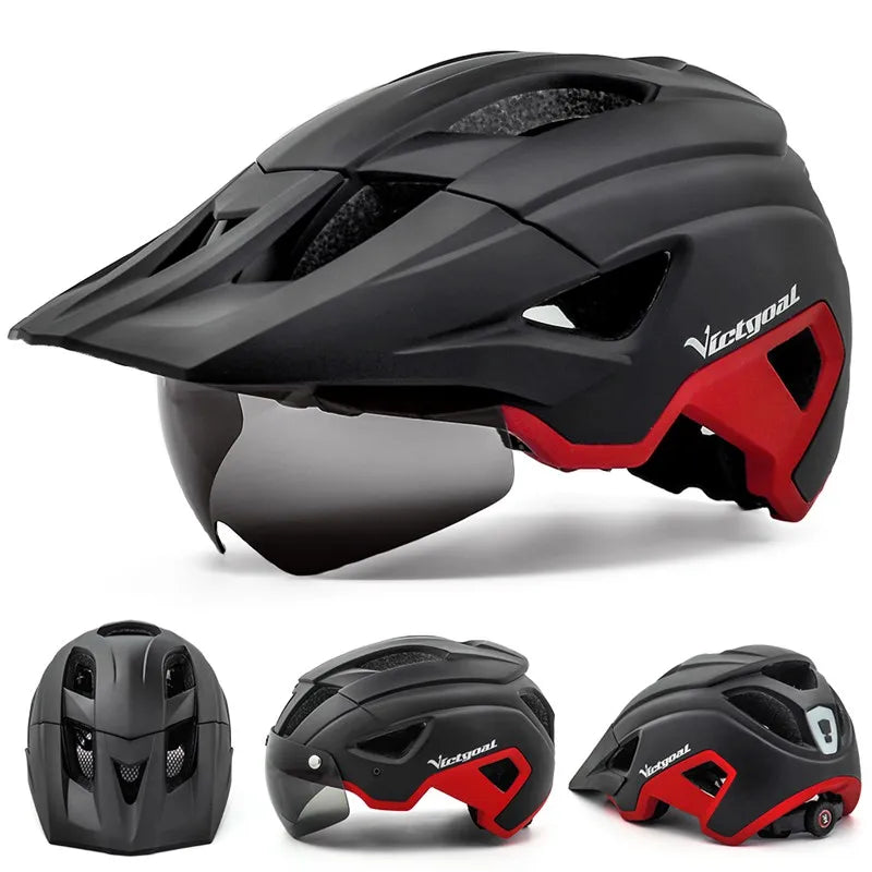 VICTGOAL-LED Capacete de bicicleta com Sun Goggle, Viseira recarregável, Capacete de bicicleta masculino, Óculos de sol Shield, Estrada MTB Ciclismo Capacetes