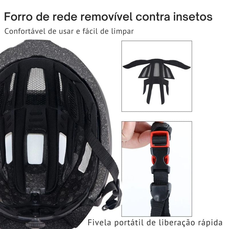 Capacete de Ciclismo com Luzes LED