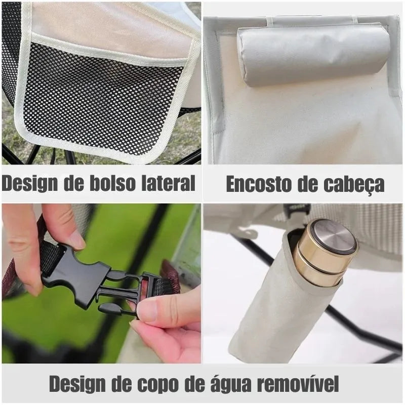 Cadeira Dobrável Portátil Westtune com Encosto de Cabeça