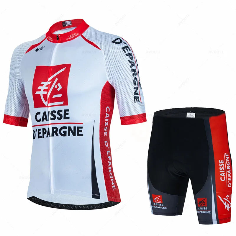 Caisse d'épargne conjunto camisa de ciclismo verão respirável roupas masculinas mtb bicicleta uniforme maillot ropa hombre