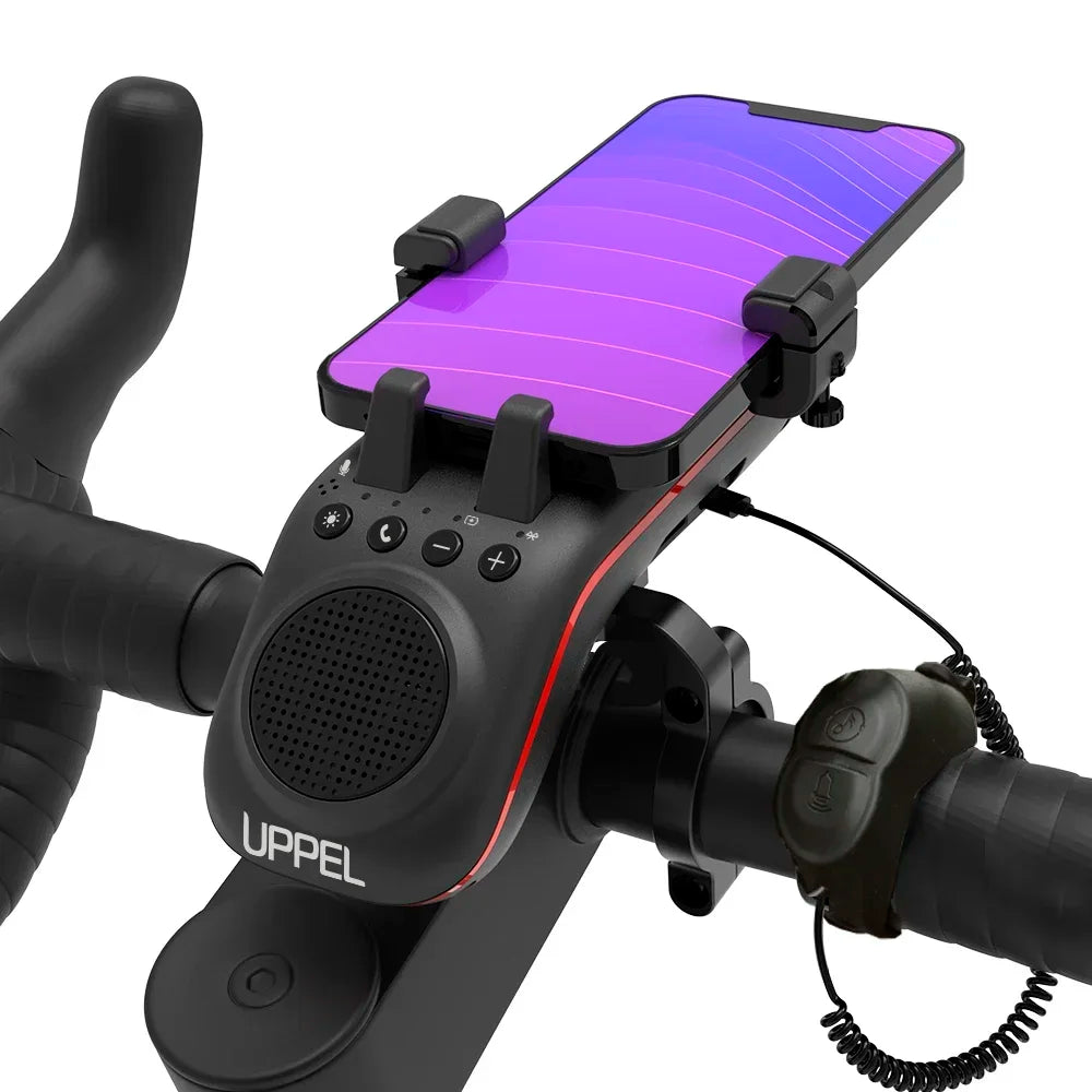 Uppel 10 em 1 luz da bicicleta 5000mah recarregável frente lâmpada suporte do telefone da bicicleta com alto-falante bluetooth ciclismo sino acessórios