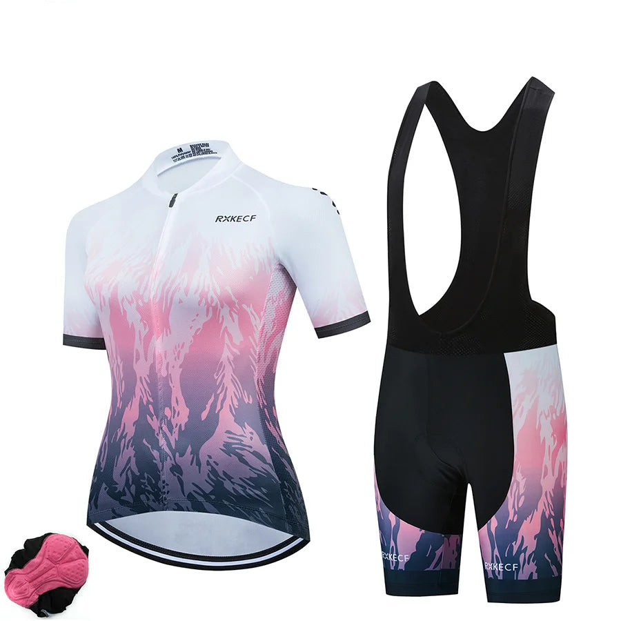 RXKECF-Conjunto de Jersey Ciclismo Manga Curta Feminina, Roupa Esportiva, Kit Vestuário Bicicleta, MTB Maillot, Roupa de Bicicleta Ciclista, 2023