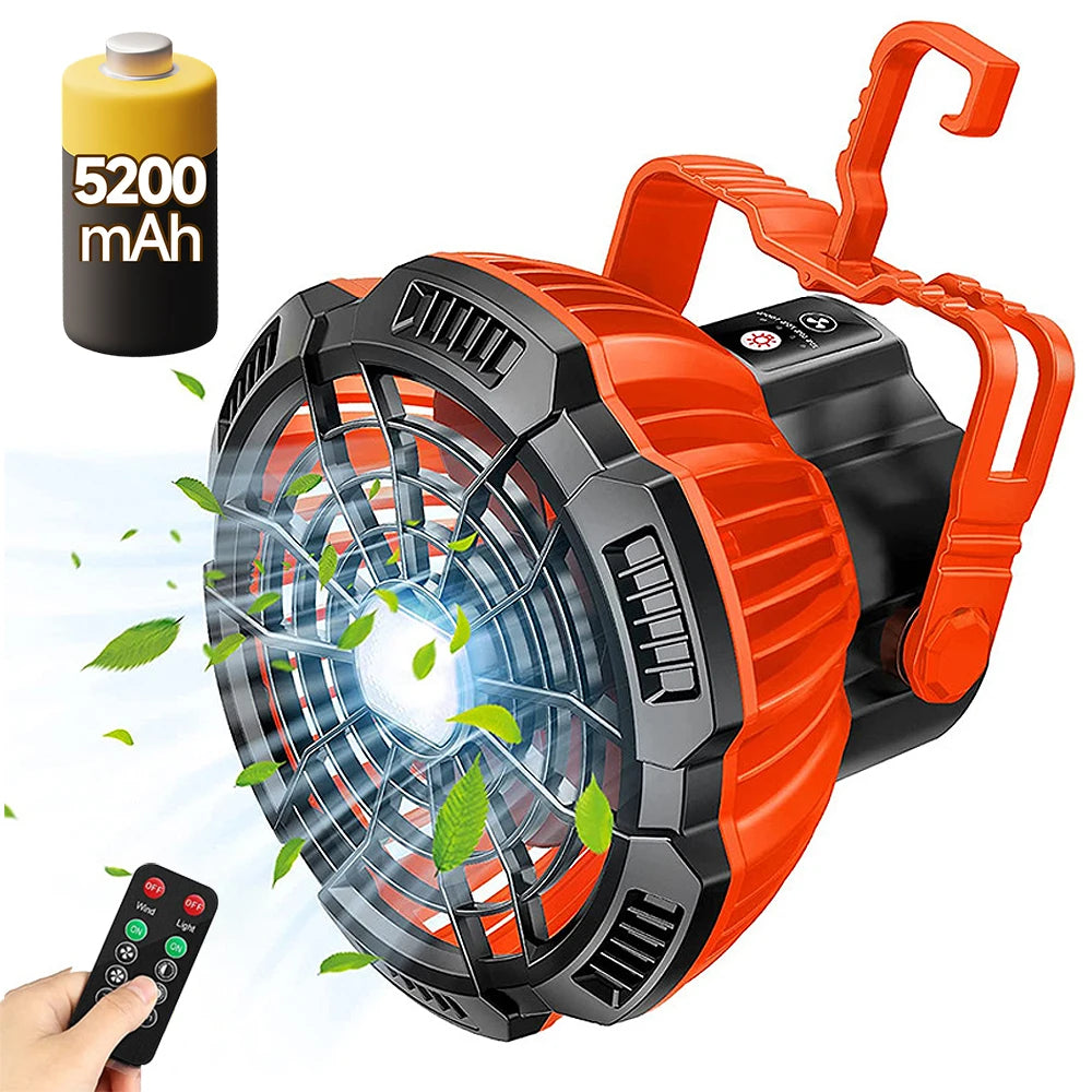 Ventilador de Camping 5200mAh com Luz LED Recarregável