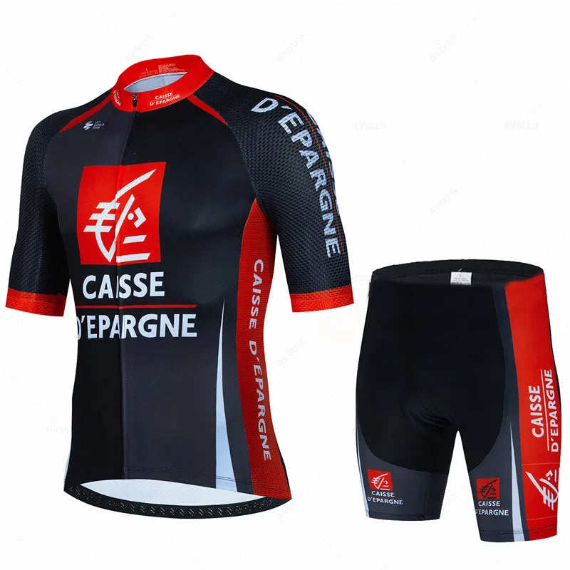 Caisse d'épargne conjunto camisa de ciclismo verão respirável roupas masculinas mtb bicicleta uniforme maillot ropa hombre