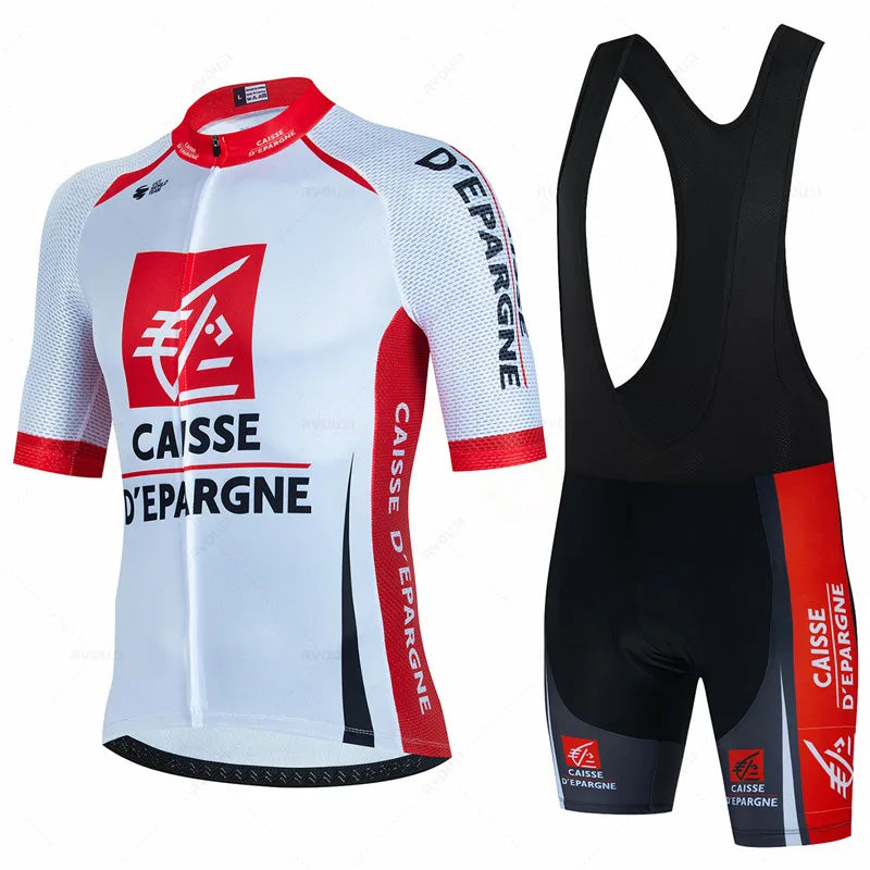 Caisse d'épargne conjunto camisa de ciclismo verão respirável roupas masculinas mtb bicicleta uniforme maillot ropa hombre
