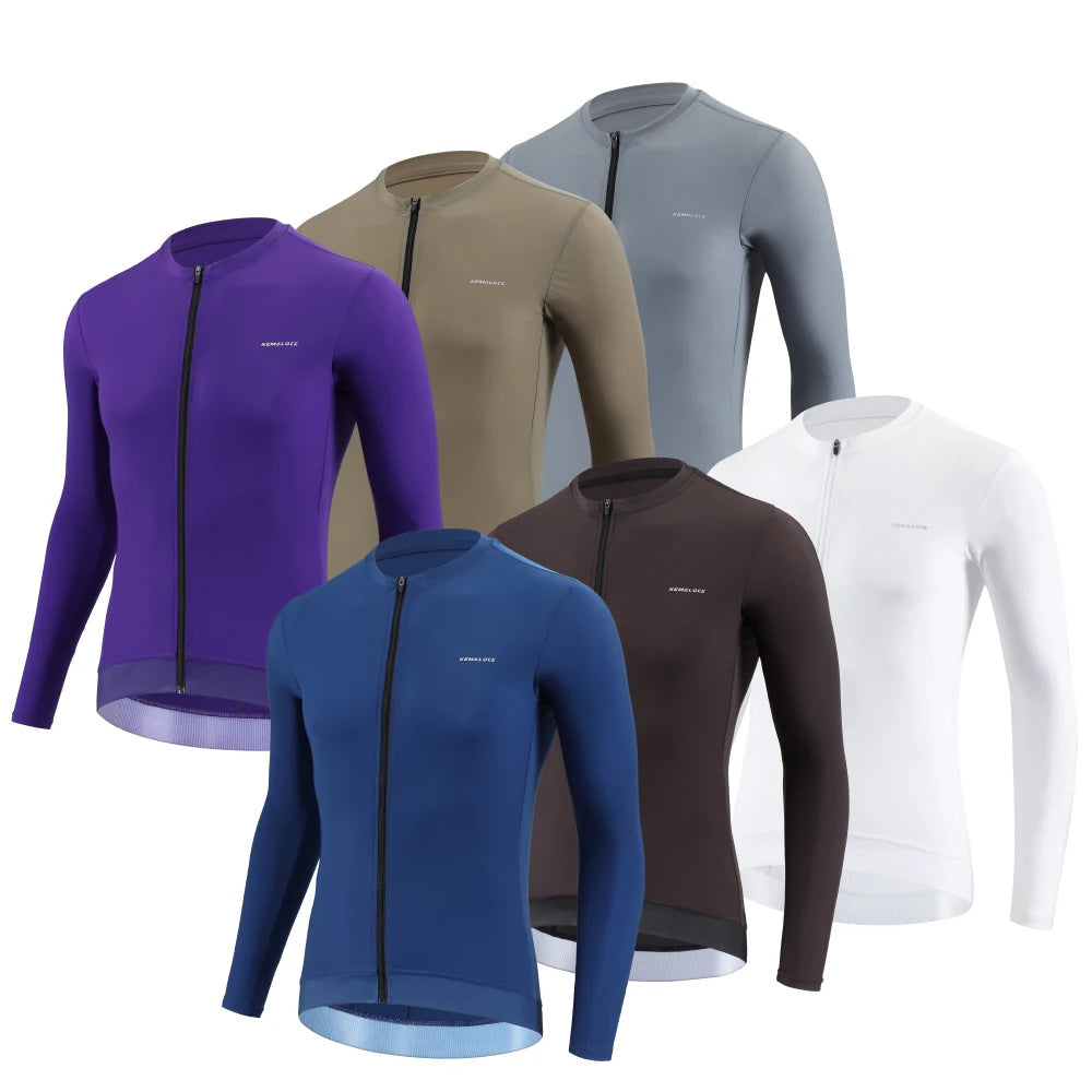 Kemaloco camisa de ciclismo masculina manga longa 2025 outono e primavera preto & roxo & cinza reflexivo respirável high end bicicleta camisa