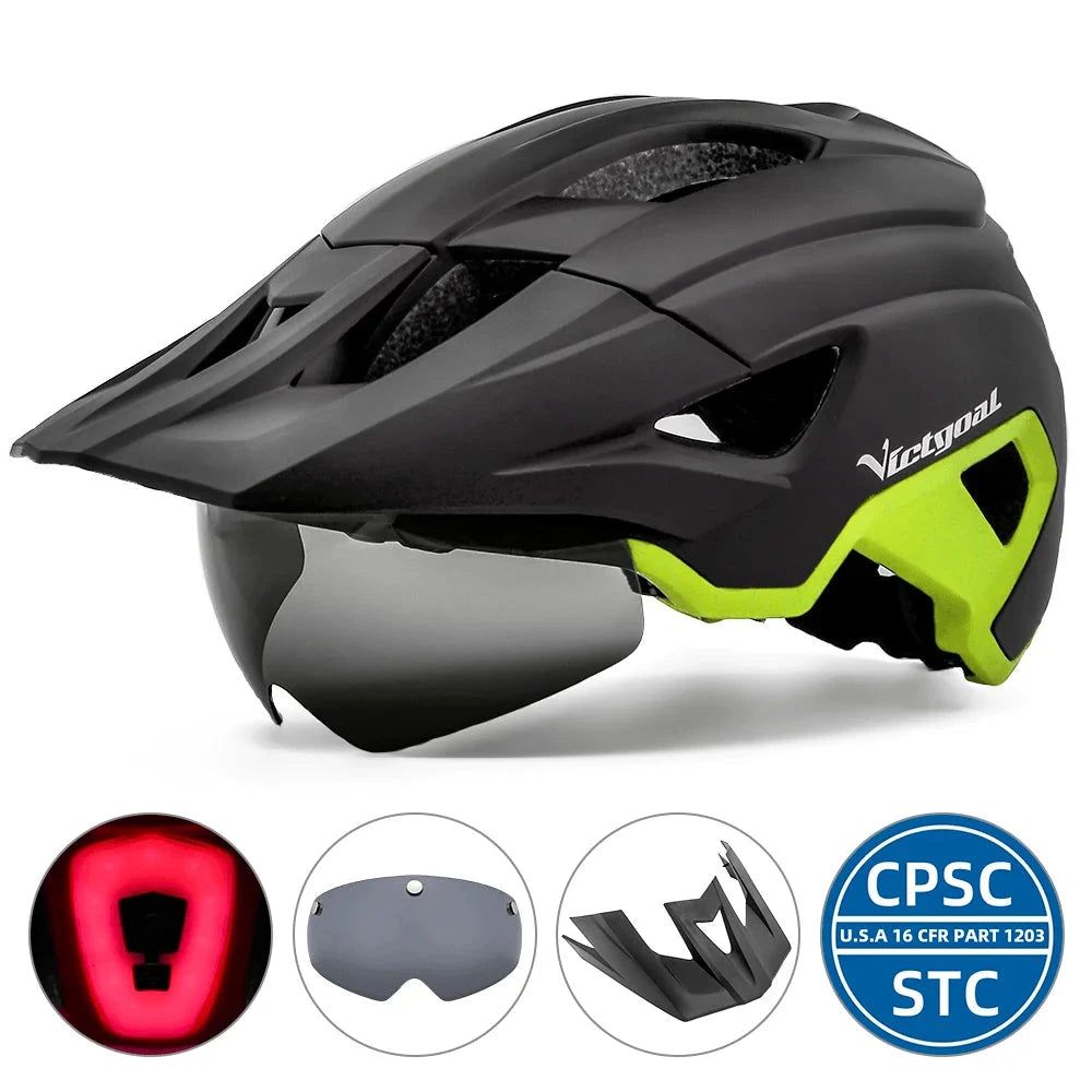 Capacete de Ciclismo LED com Viseira e Óculos - Keverest