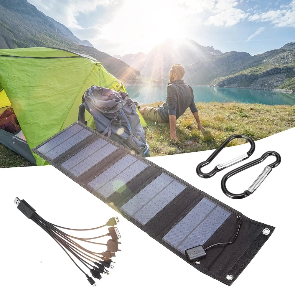 Carregador dobrável do telefone do painel solar, Bancos de energia impermeáveis para celular, Acampamento ao ar livre, Carregamento solar de emergência, 5V USB, 700W
